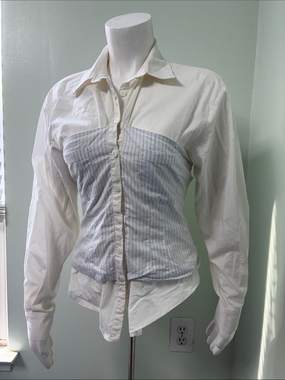 Sovere White Wrap Bodice Long Sleeve Button Down Shirt Size Small